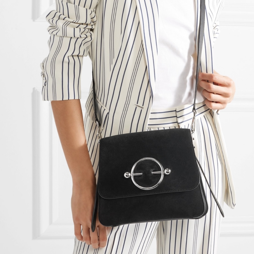 New Authentic J W ANDERSON BLACK SUEDE AND LEATHER DISC BAG